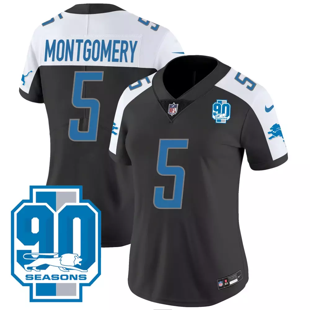 Montgomery 5 Detroit Lions Women's Black Jersey | Name Patch 2023 North Champions | For Women