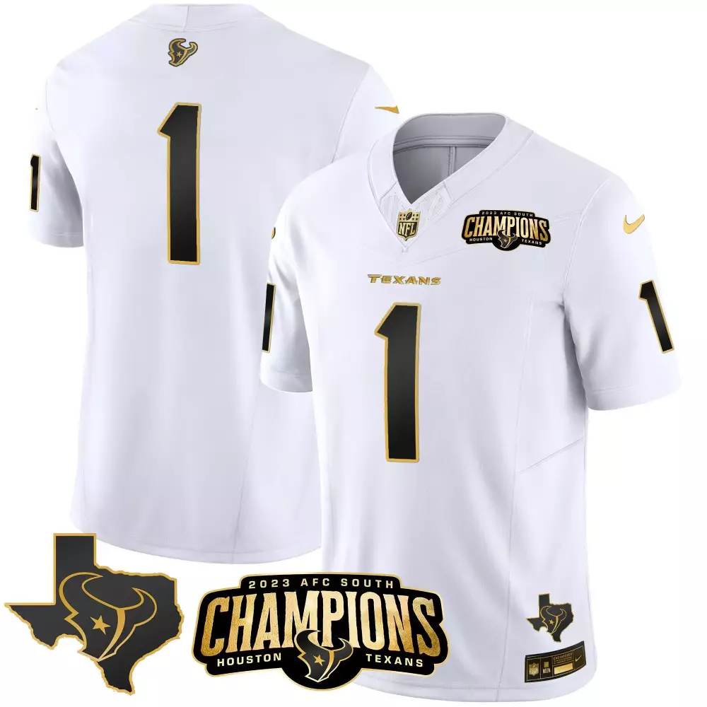 Nico Collins 1 Houston Texans 2023 White Champions All Stitched Vapor Jersey | For Men, Women & Youth
