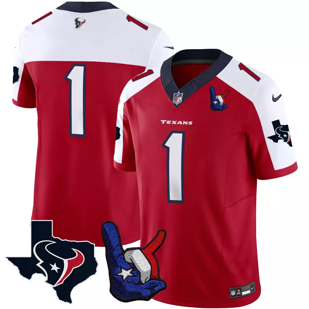 Nico Collins 1 Houston Texans Red All Stitched Vapor Jersey | 2023 | For Men, Women & Youth