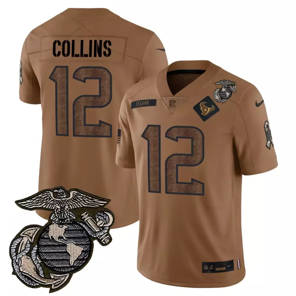 Nico Collins 12 Houston Texans Camo Jersey | 2023 All Stitched Vapor Marine Patch | For Men, Women & Youth