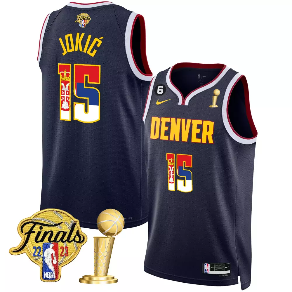 Nikola Jokic 15 Denver Nuggets Navy Stitched Jersey | 2022 Finals Name Patch for Men, Women & Youth