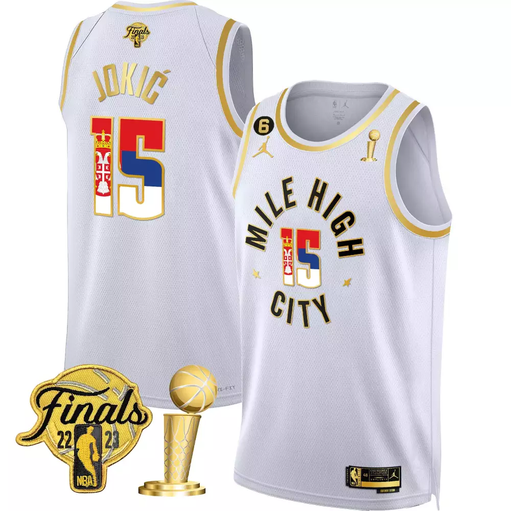 Nikola Jokic 15 Denver Nuggets White Stitched Jersey | 2023 Finals Name Patch for Men, Women & Youth