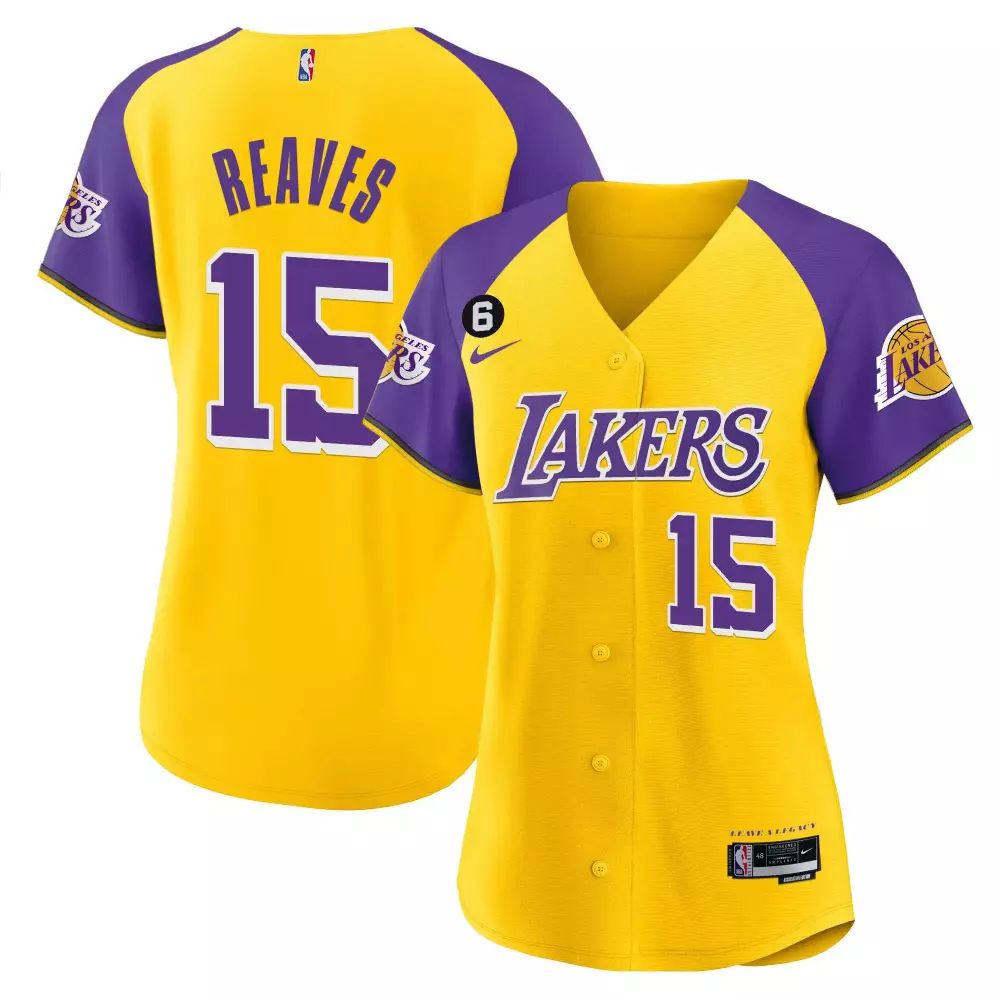 Reaves 15 Los Angeles Lakers Women's Yellow Alternate Baseball Jersey | All Stitched Fan Gear | For Men, Women & Youth