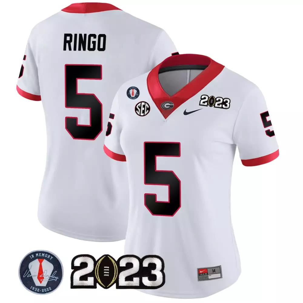 Ringo 5 Georgia Bulldogs 2023 Women's Stitched Vapor Jersey | White & Red | For Men, Women & Youth