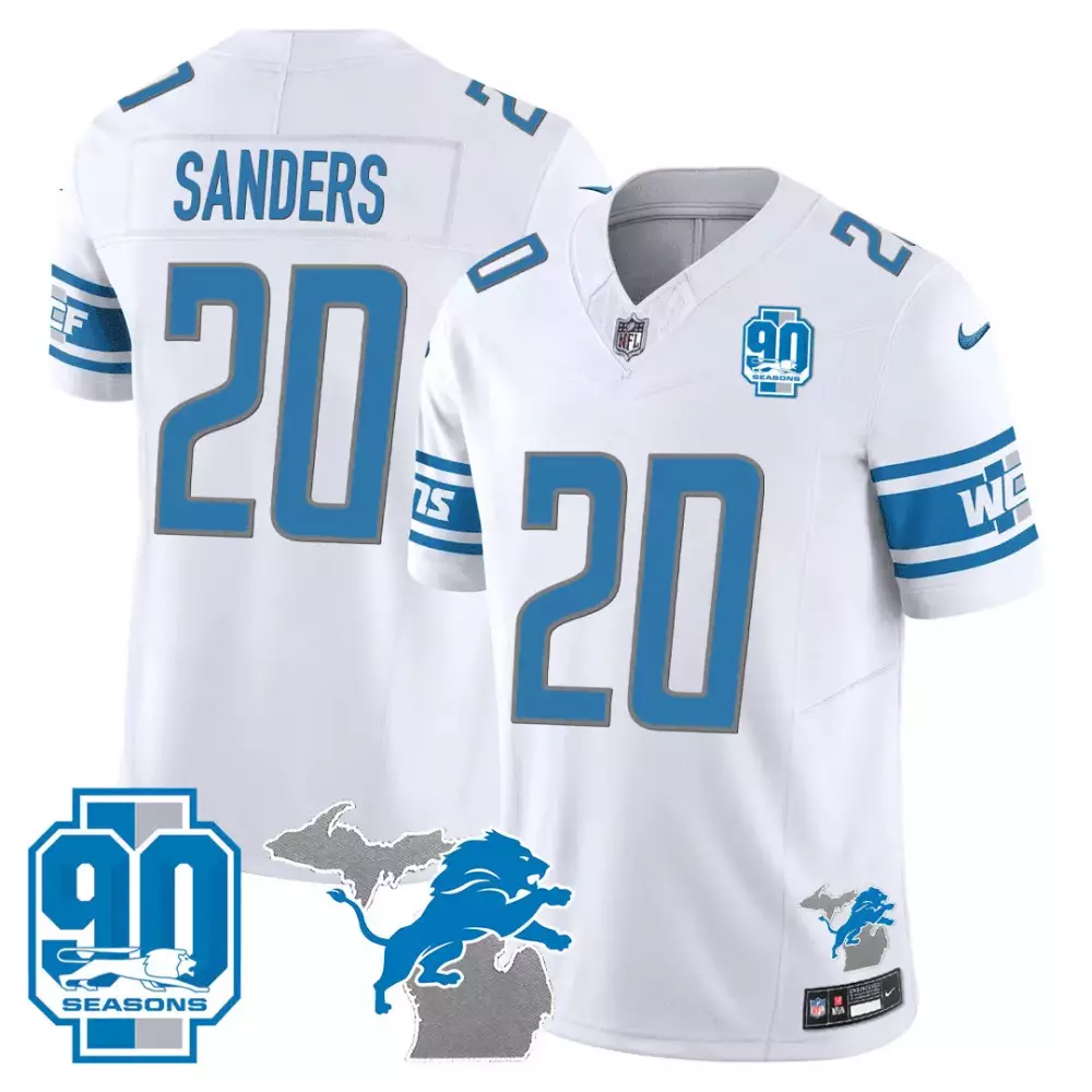 Sanders 20 Detroit Lions 90th Year White All Stitched Vapor Jersey | Fan Gear for Men, Women & Youth