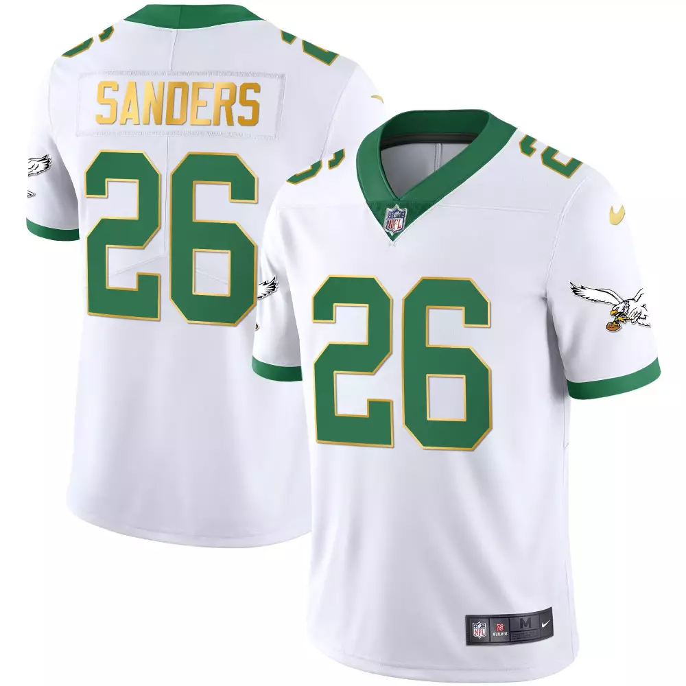 Sanders 26 Philadelphia Eagles White Gold Trim Jersey | All Stitched Youth Edition | Stylish Fan Gear for Young Eagles Fans | For Men, Women & Youth
