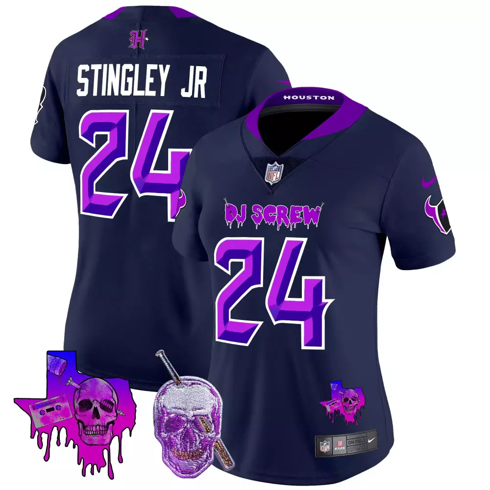 Stingley Jr. 24 Houston Texans Women's Navy Stitched Jersey | 2023 Name Patch | Fan Gear for Game Day | For Men, Women & Youth