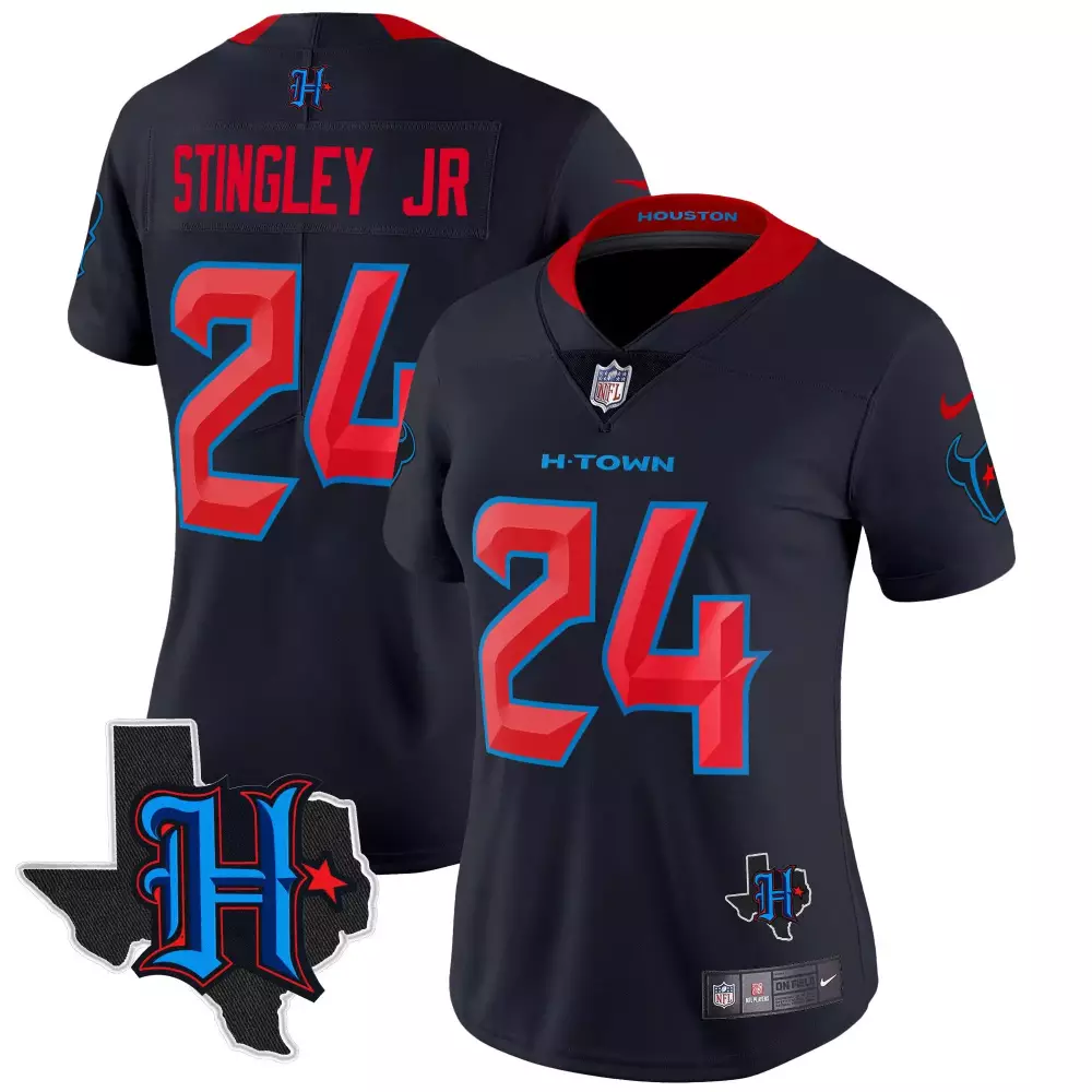 Stingley Jr. Houston Texans 2024 Women's Navy Stitched Jersey | Name Patch Style | Fan Gear | For Men, Women & Youth