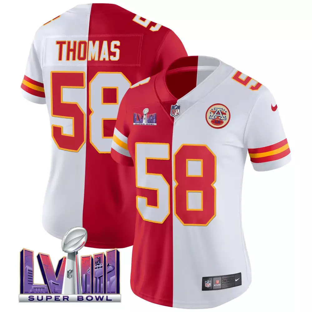 Thomas 58 Kansas City Chiefs 2023 Women's Super Bowl LVIII All Stitched Vapor Jersey | Black | For Men, Women & Youth