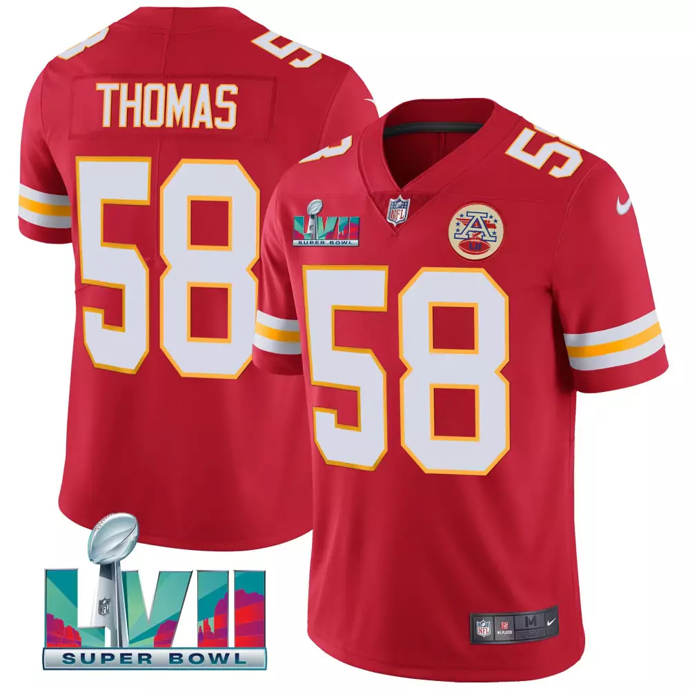 Thomas 58 Kansas City Chiefs Red All Stitched Vapor Jersey | Super Bowl LVII Edition | For Men, Women & Youth