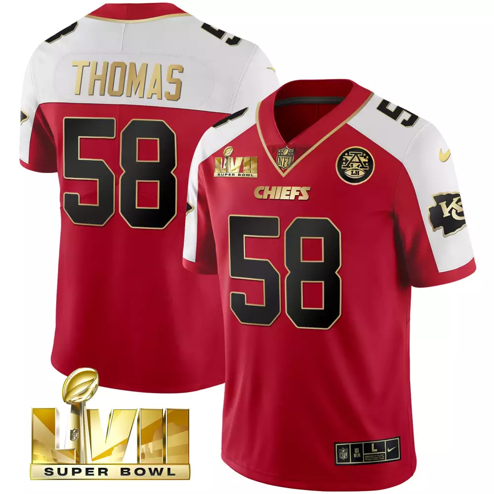Thomas 58 Kansas City Chiefs Red Super Bowl LVII Jersey | All Stitched Vapor | Game Day Outfit | For Men, Women & Youth