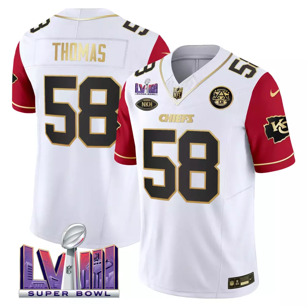 Thomas 58 Kansas City Chiefs Super Bowl LVIII White Stitched Jersey | Vapor Style | Limited Edition Fan Gear | For Women, Men & Youth