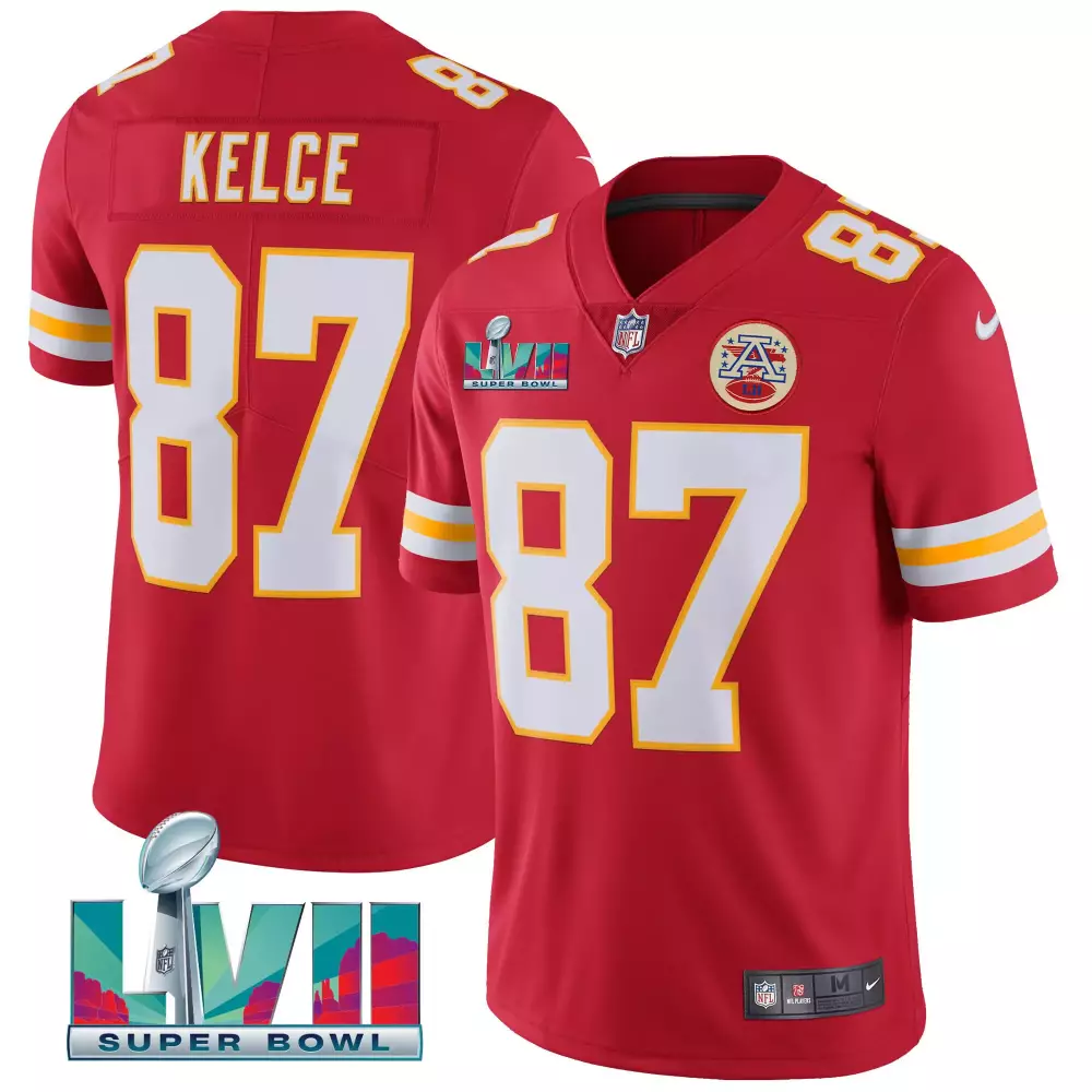 Travis Kelce 87 Kansas City Chiefs Super Bowl LVII Stitched Vapor Jersey | Red | Replica Fan Gear | For Men, Women & Youth