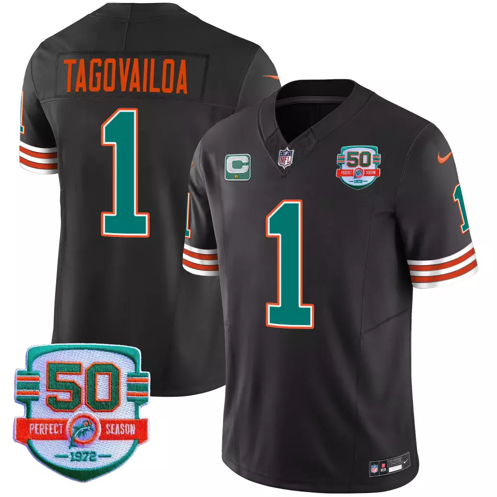 Tua Tagovailoa Miami Dolphins Black All Stitched Vapor Jersey | 2022 50th Anniversary Edition | Fan Gear for Men, Women & Youth