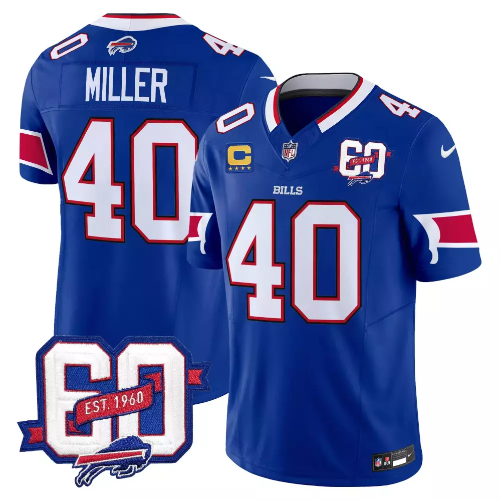 Von Miller 40 Buffalo Bills 60th Anniversary Blue All Stitched Vapor Jersey | Limited Edition Fan Gear for Game Day | For Men, Women & Youth