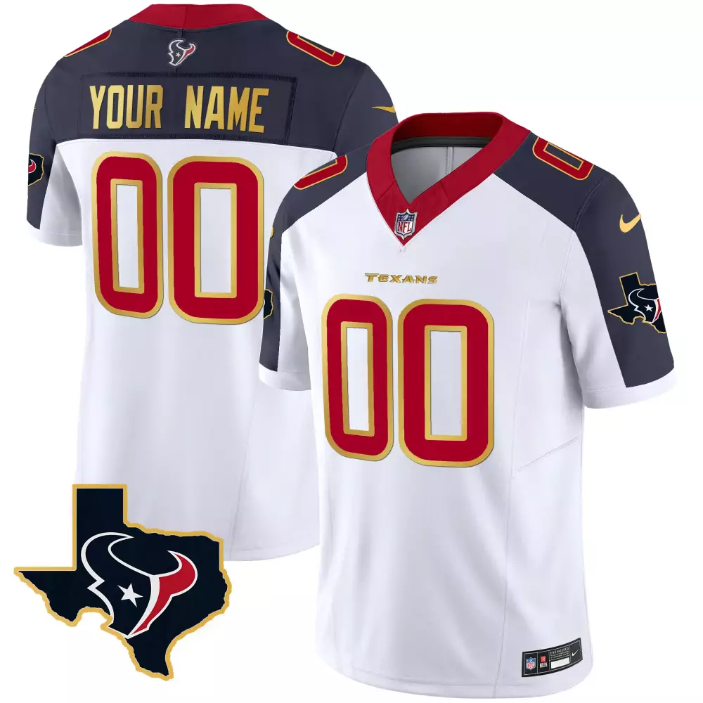 White Houston Texans Custom Jersey | All Stitched Vapor Gold Trim | Men's 2023 Fan Gear