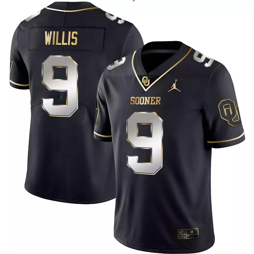Customizable Oklahoma Sooners  Jordan Brand Willis 9 All Stitched Style Name Patch 2023 Authentic Jersey – Black