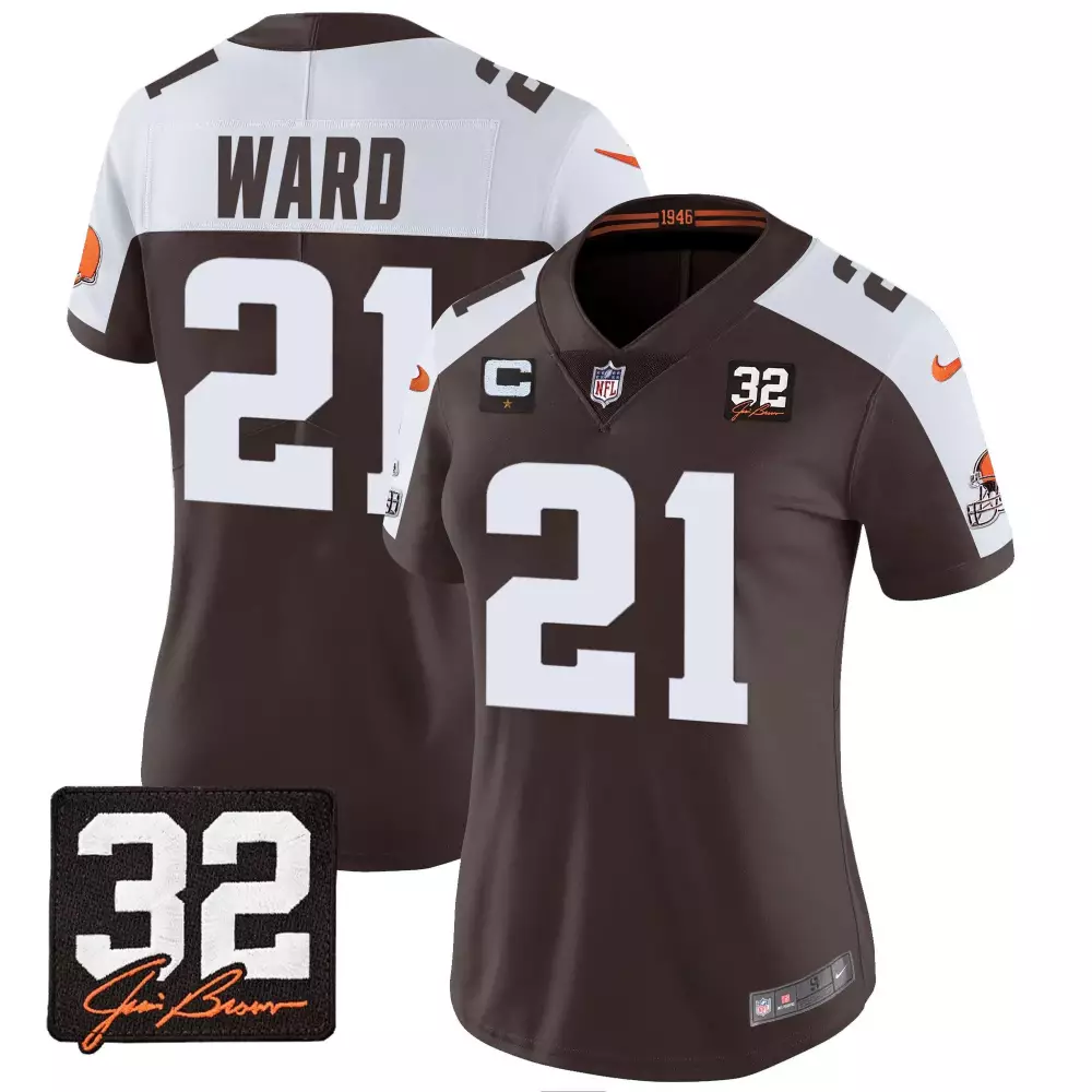Women's Brown 21 Ward Jersey | 2023 All Stitched with Jim Brown Memorial Patch | Stylish Fan Gear | For Men, Women & Youth