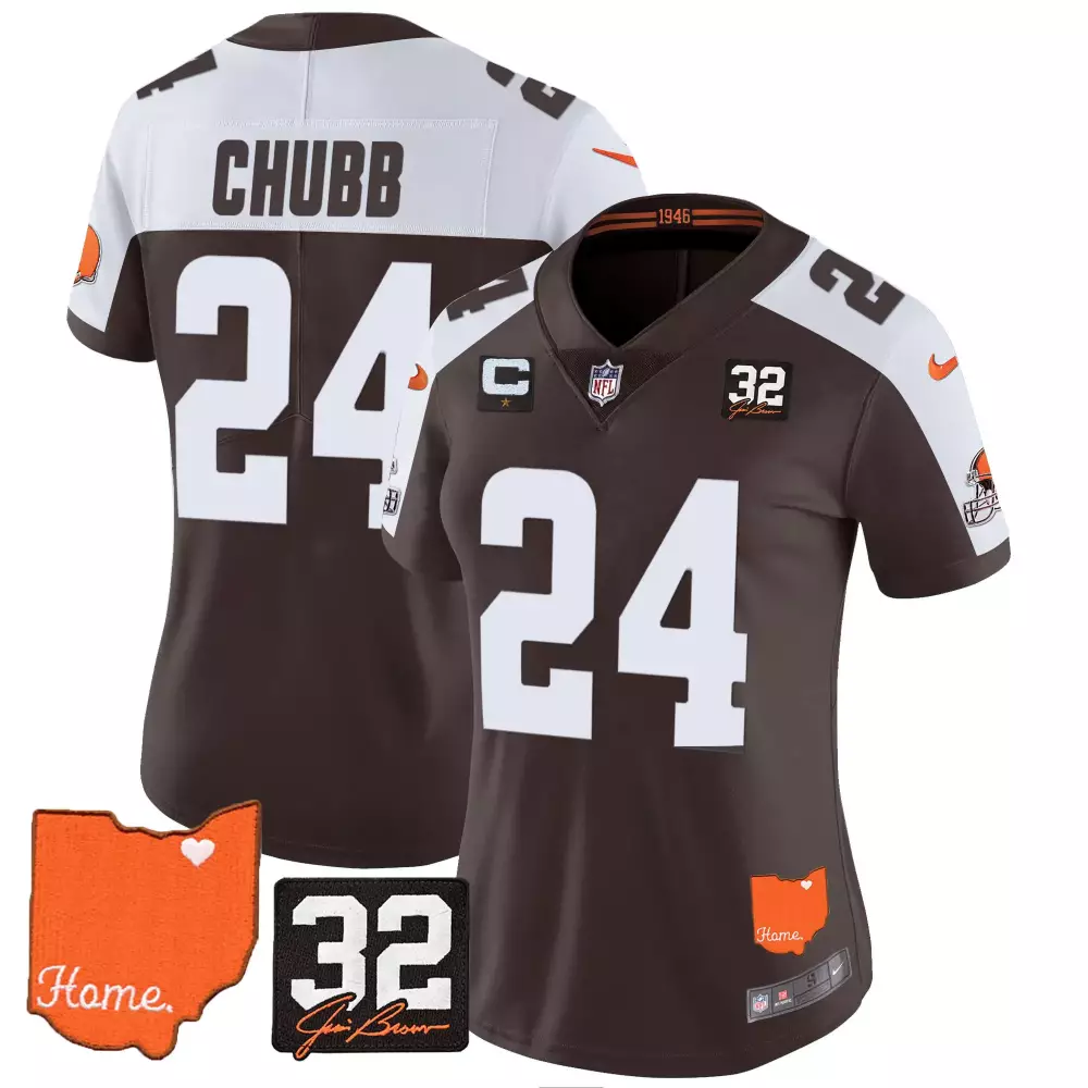 Chubb 24 Women's Brown Jersey | Home Stitched with Jim Brown Patch 2023 | Limited Edition Fan Gear | For Men, Women & Youth