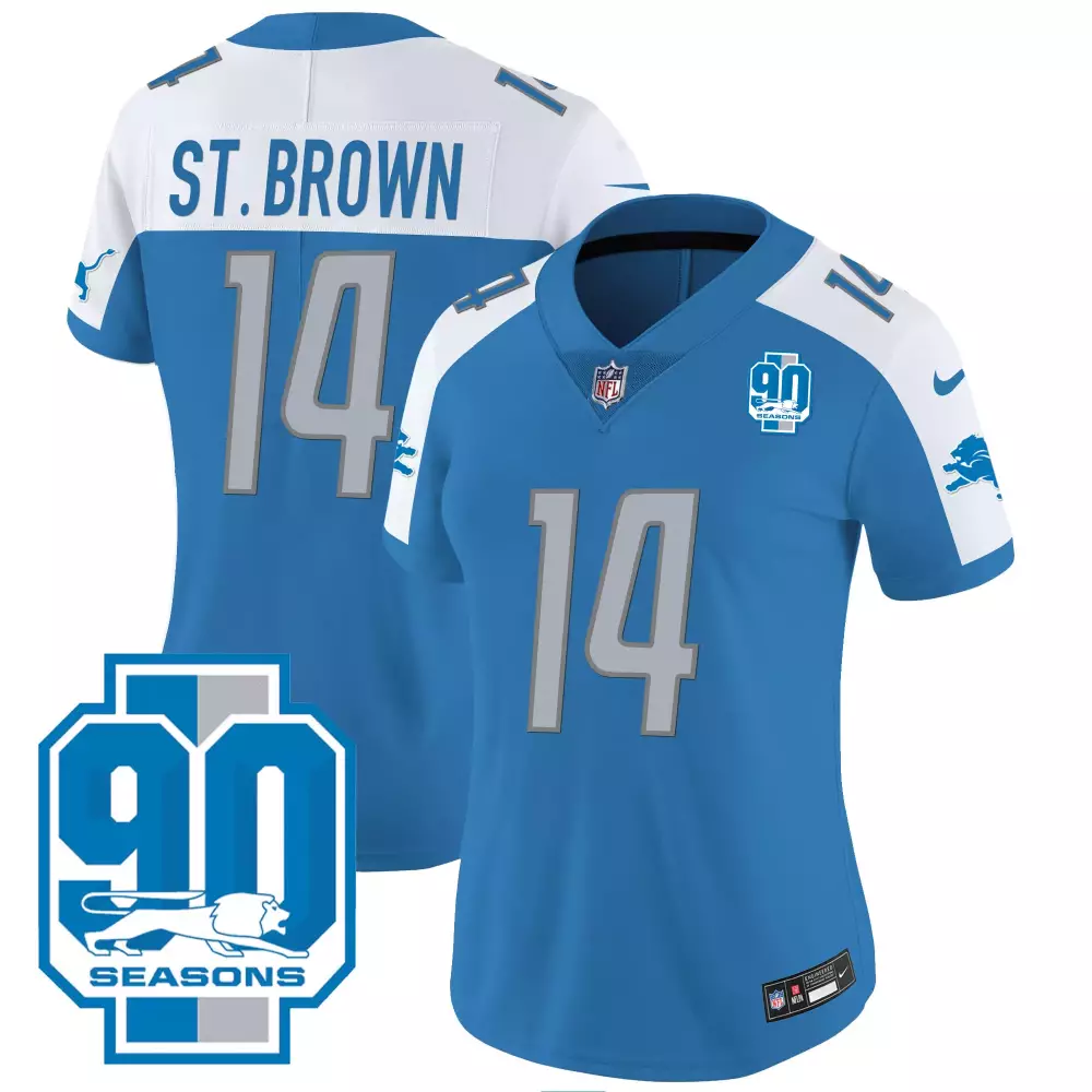 St. Brown Detroit Lions 90th Year Patch Jersey | Vapor Blue | All Stitched | Fan Gear for Men, Women & Youth