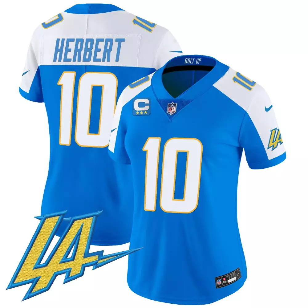Justin Herbert 10 Los Angeles Chargers Women's Limited Vapor Jersey | Blue Stitched Design | Replica Fan Gear | For Women & Youth