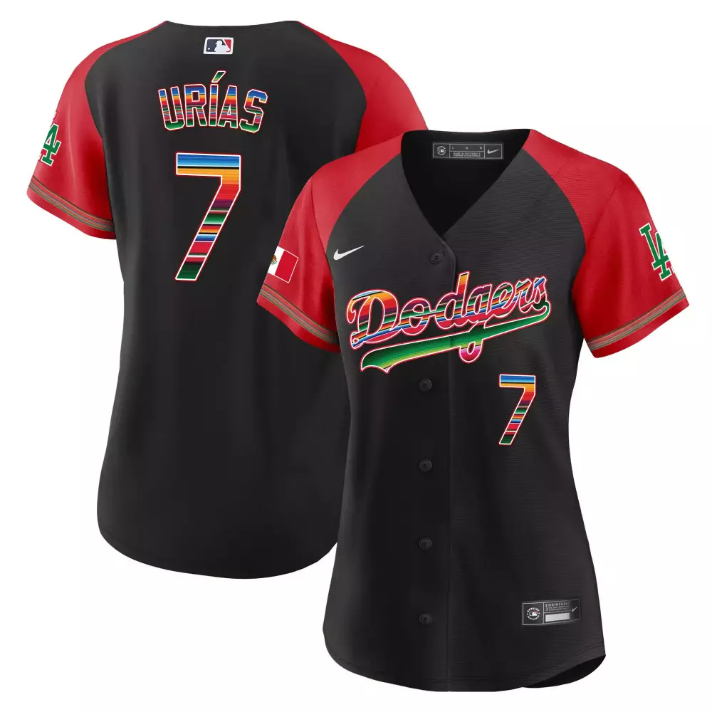 Women's Dodgers Urias 7 Black Alternate Jersey | All Stitched Vapor Style | Game Day Outfit | For Men, Women & Youth