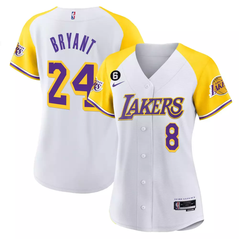 Los Angeles Lakers Women's White & Yellow Alternate Baseball Jersey | All Stitched Fan Gear | For Men, Women & Youth