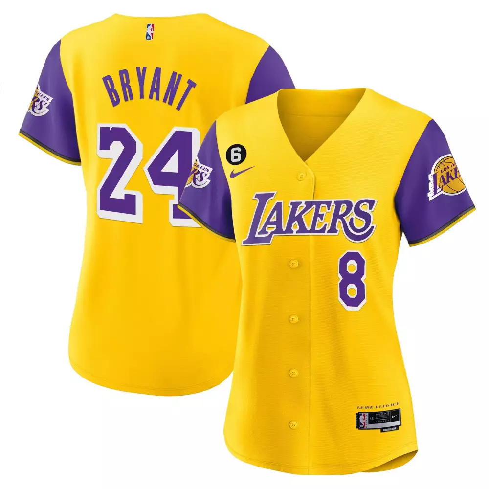 Los Angeles Lakers Women's Yellow Baseball Jersey #24 Bryant | Stitched Vapor Fan Gear | For Men, Women & Youth