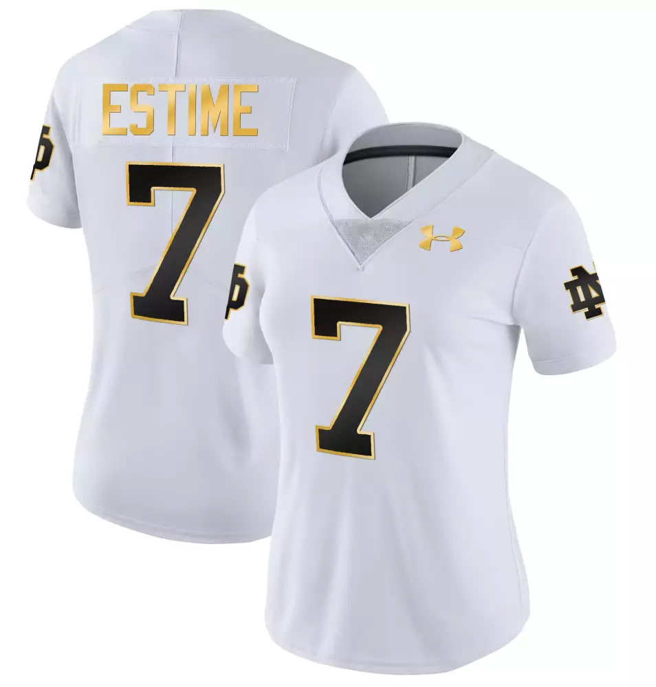 Notre Dame Fighting Irish Women's White Estime 7 Stitched Vapor Limited Jersey | All Stitched Fan Gear | For Men, Women & Youth