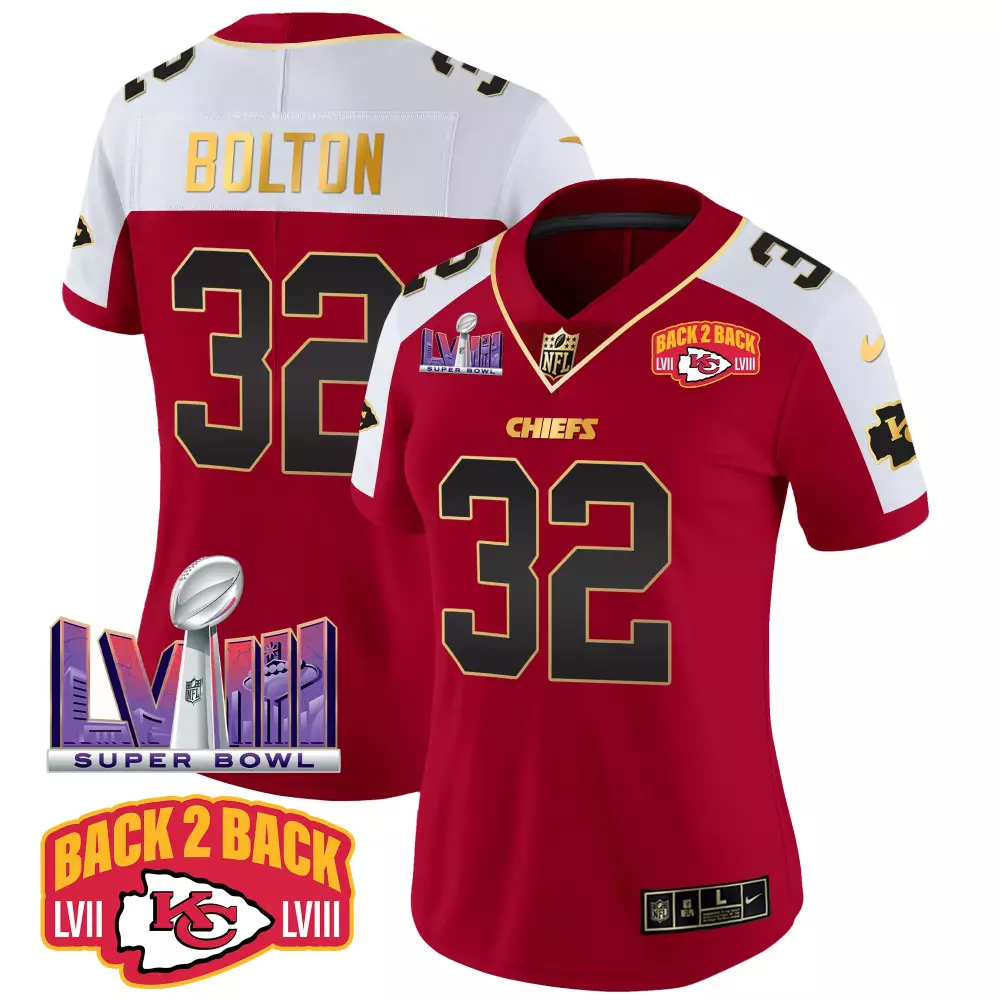 Women’s Kansas City Chiefs Bolton 32 Super Bowl LVIII All Stitched Vapor Jersey | Red Fan Gear | For Wom