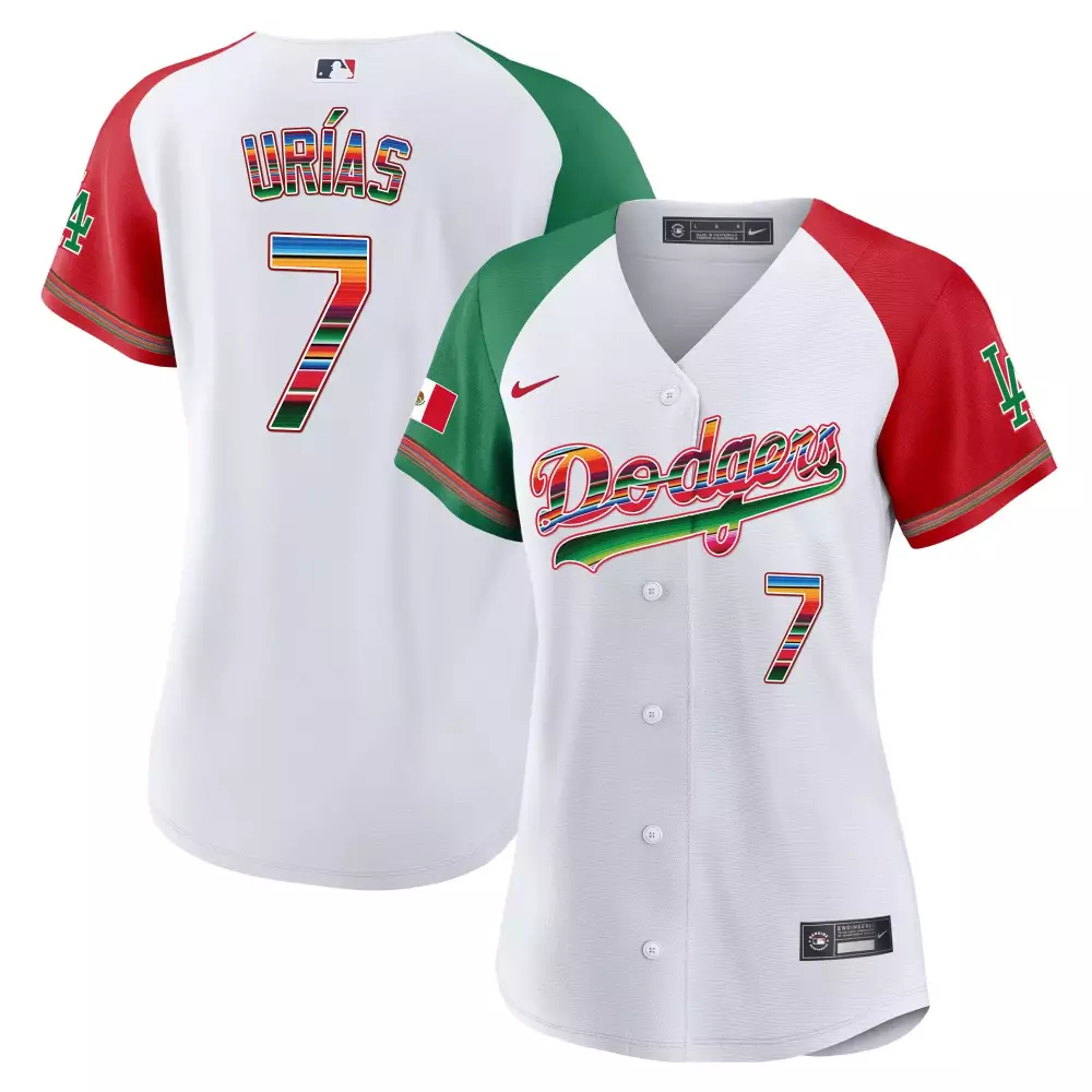 Women's White Dodgers Alternate Jersey | Urias 7 All Stitched | Vapor 2023 Edition | For Women