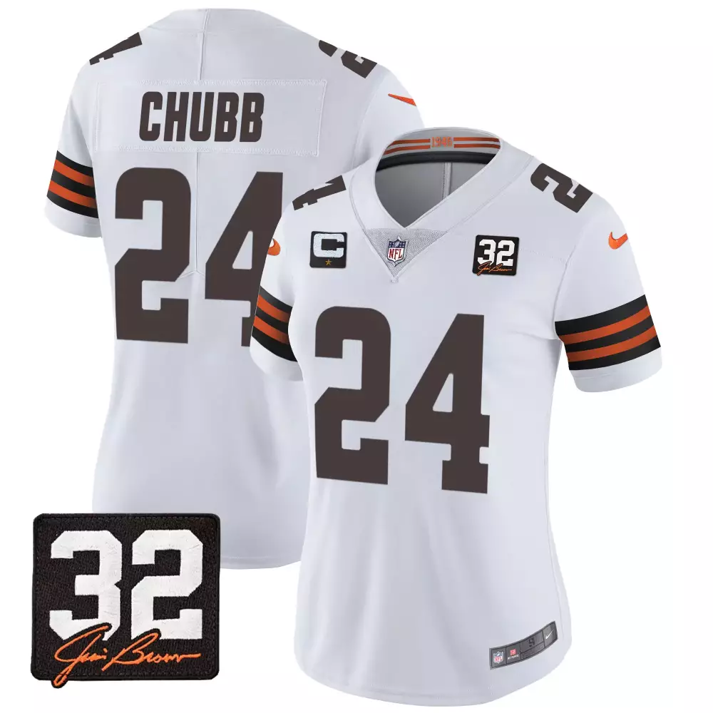 Nick Chubb 24 Cleveland Browns Women's White Jersey 2023 | Stitched with Memorial Patch | Perfect Gift Idea for Fans | For Men, Women & Youth