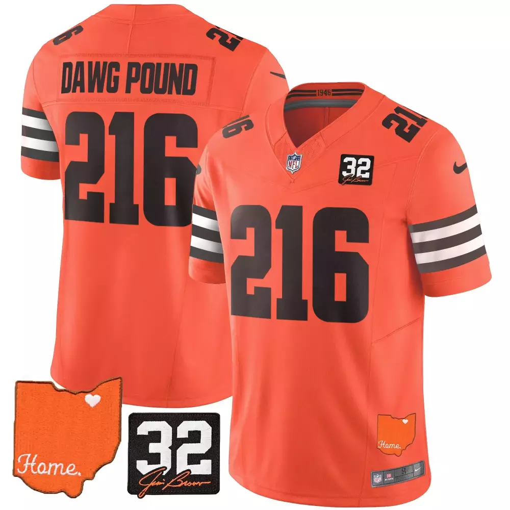 216 Dawg Pound Men’s Stitched Jersey | Orange Cleveland Browns 2025 Name Patch | Fan Gear for Men, Women & You