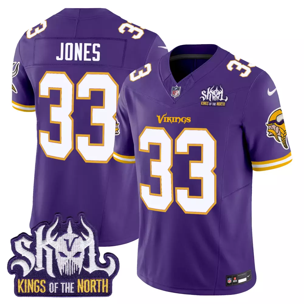 Aaron Jones 33 Minnesota Vikings Purple Stitched Jersey | Kings Of The North 2023 | Limited Edition Fan Gear | For Men, Women & Youth