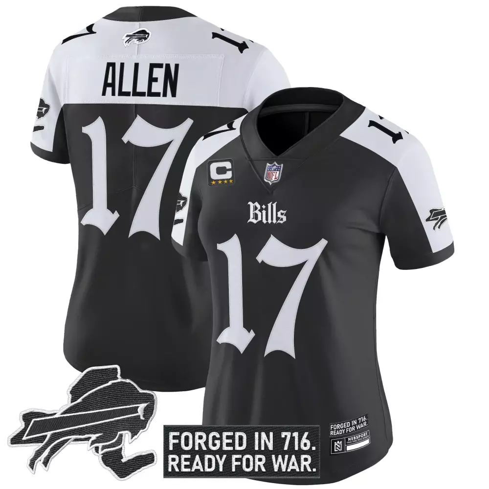 Allen 17 Women's Stitched Jersey | Buffalo Bills Black Forged In 716 Patch 2023 | Game Day Outfit | For Men, Women & Youth