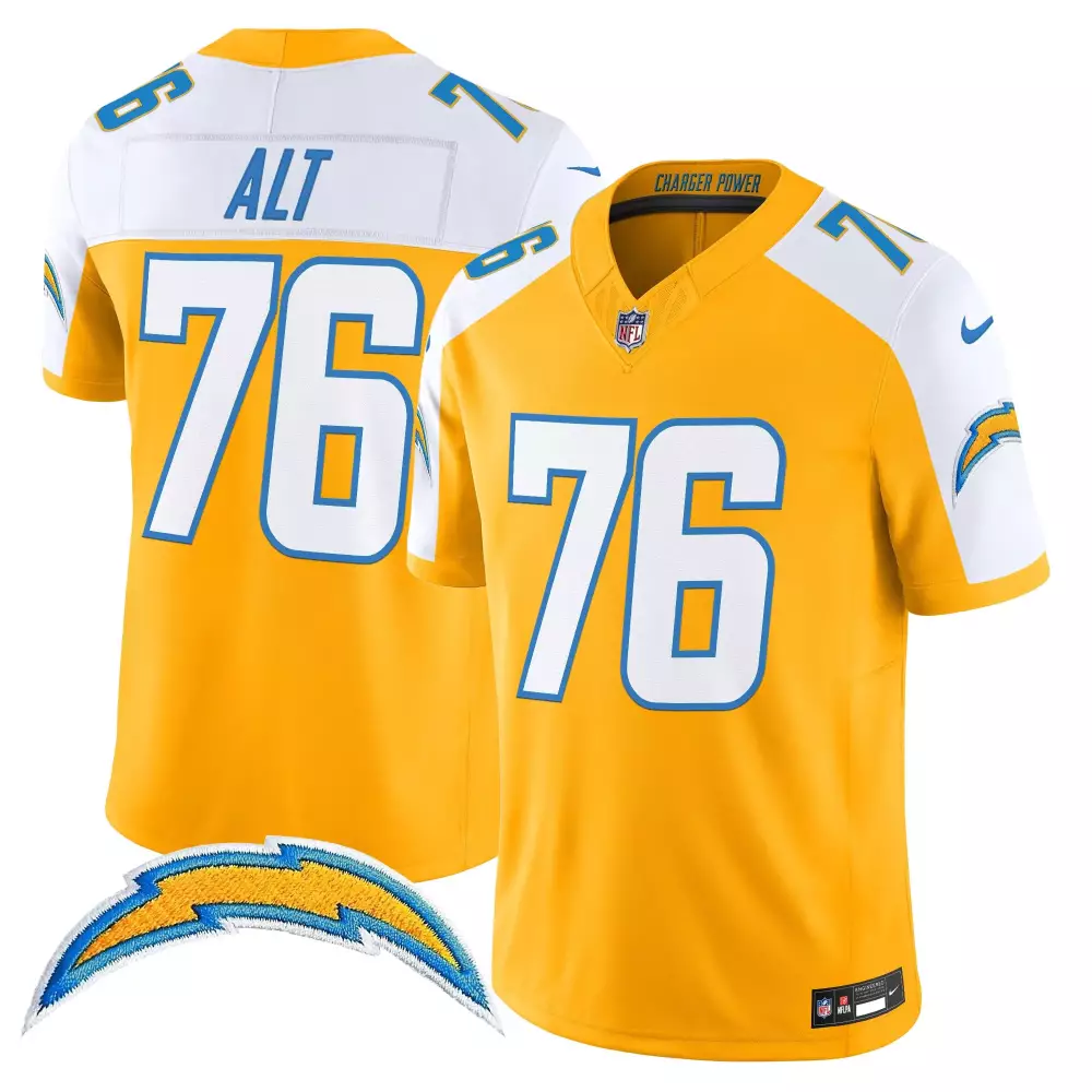 Alt 76 Men's Stitched Vapor Jersey With Name Patch | Los Angeles Chargers 2025 Yellow | Fan Gear for Men, Women & Youth