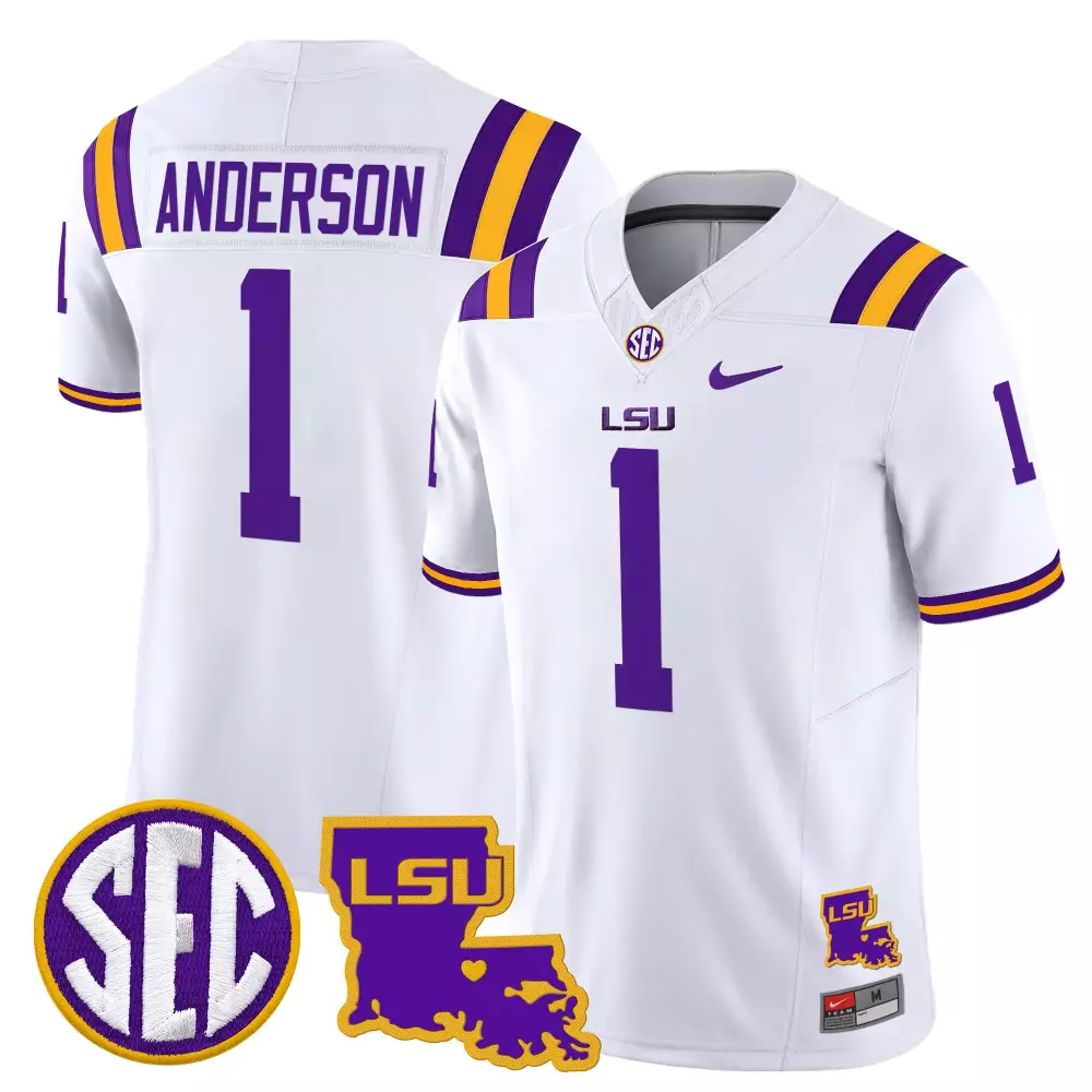 Anderson 1 LSU Tigers 2025 Yellow Stitched Jersey | SEC Patch | For Men | Game Day Outfit