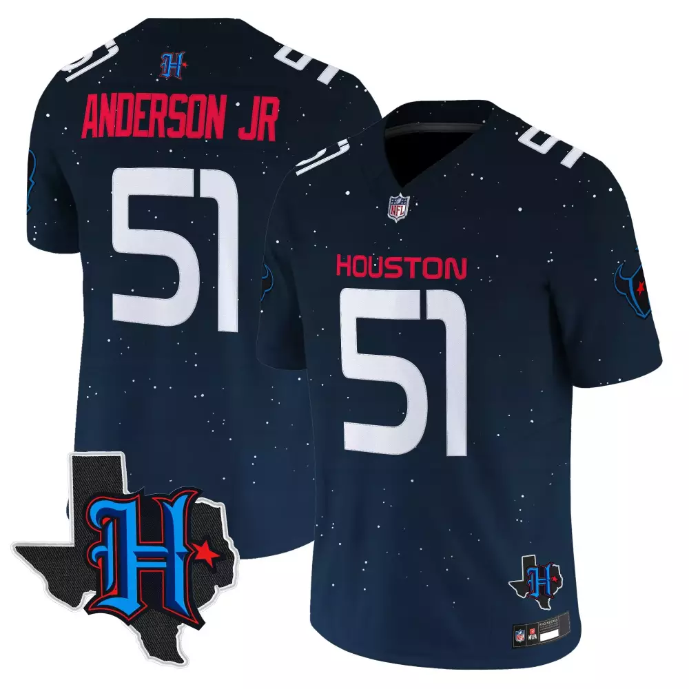 Anderson Jr 51 Houston Texans Men's Stitched Navy Jersey | Space City Edition 2023 Name Patch | For Men, Women & Youth