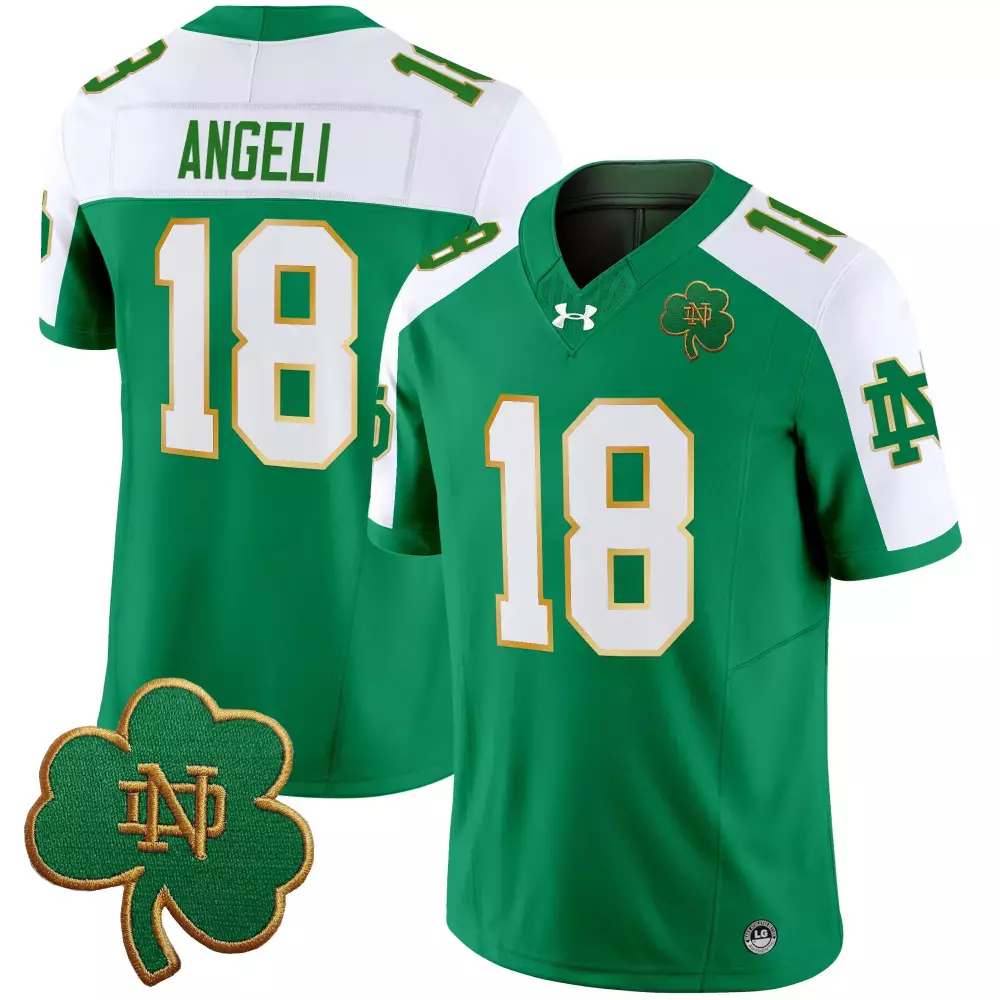 Angeli 18 Notre Dame Fighting Irish 2025 Green Vapor Jersey | Name Patch | Game Day Outfit for Men, Women & Youth