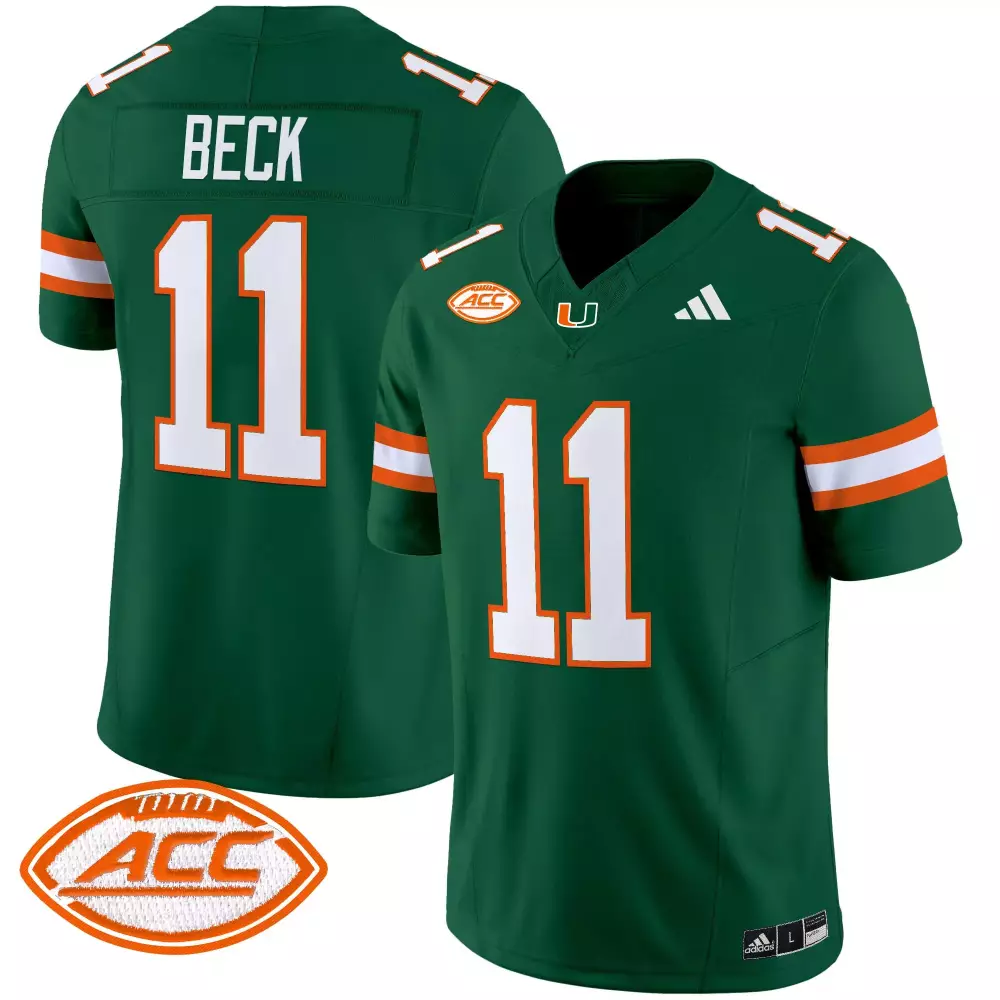 Beck 11 Men's Miami Hurricanes Green Stitched Jersey | ACC Patch 2025 | Fan Gear for Game Day | For Men, Women & Youth