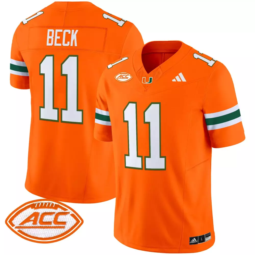 Beck 11 Men's Stitched Jersey | Orange Miami Hurricanes 2025 with ACC Patch | Limited Edition Fan Gear | For Men, Women & Youth