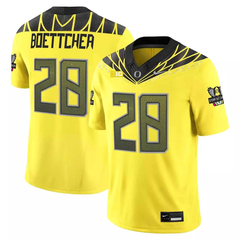 Boettcher 28 Oregon Ducks 2025 Yellow Stitched Jersey | Name Patch Edition | Fan Gear for Men, Women & Youth