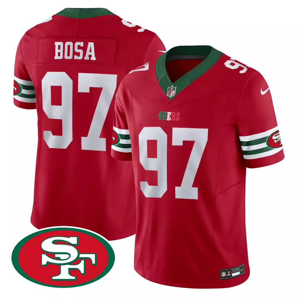 Bosa 97 San Francisco 49ers Red Stitched Jersey | 2023 Name Patch | Replica Fan Gear | For Men, Women & Youth