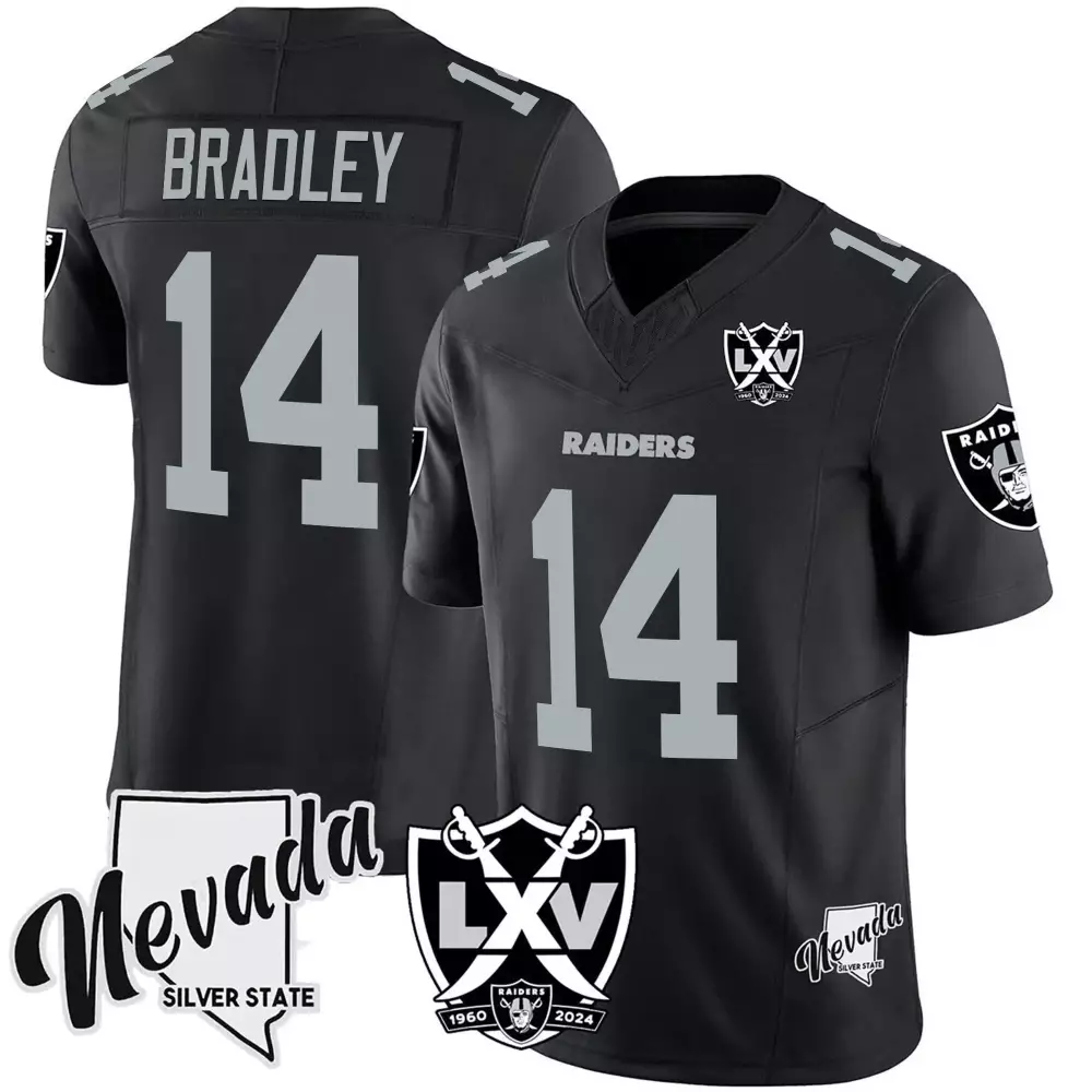 Bradley 14 Las Vegas Raiders 2024 Men's Stitched Vapor Black LXV Edition Jersey | For Men, Women & Youth