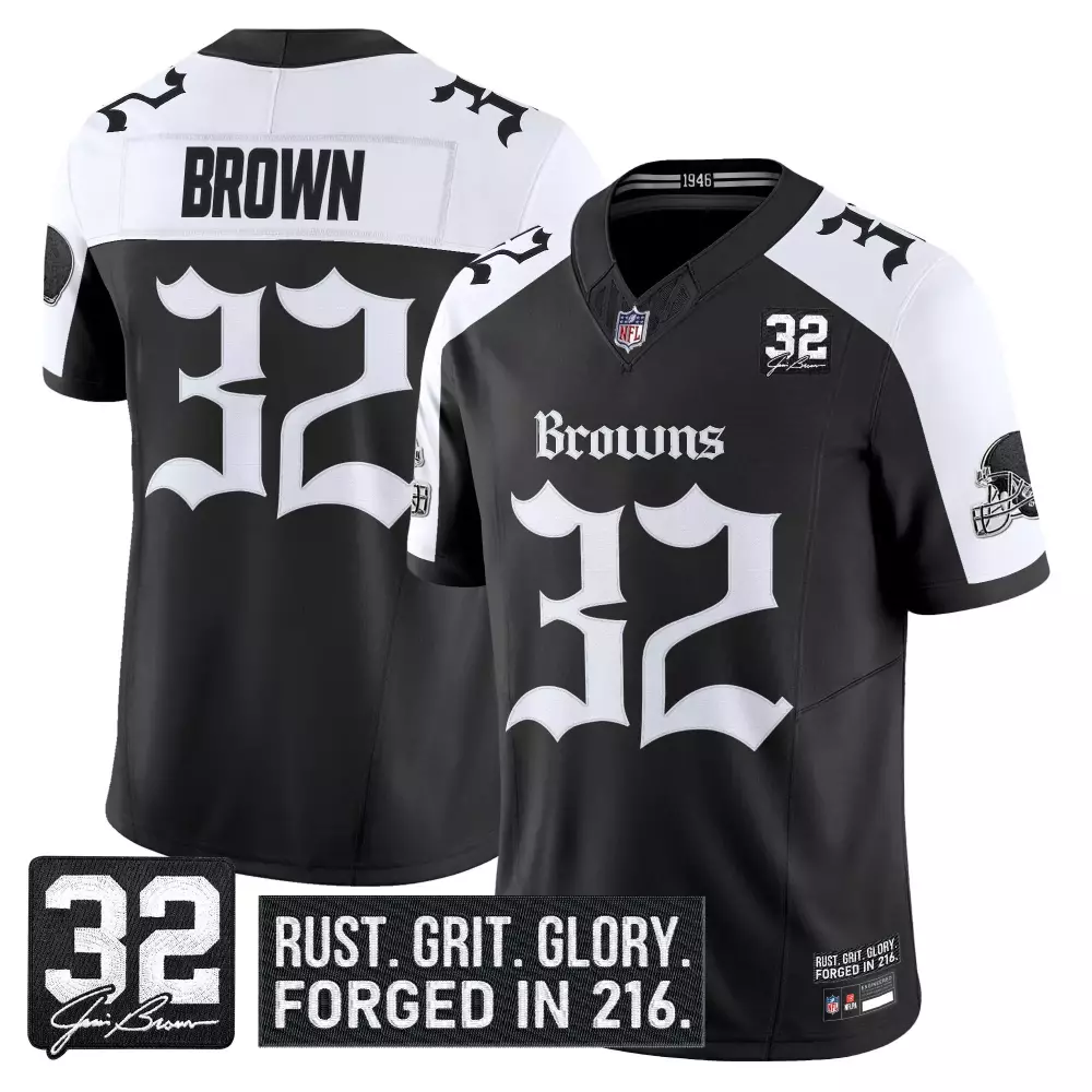 Brown 32 Cleveland Browns 2025 Stitched Vapor Jersey | Rust Grit Glory Patch | Limited Edition Fan Gear | For Men, Women & Youth