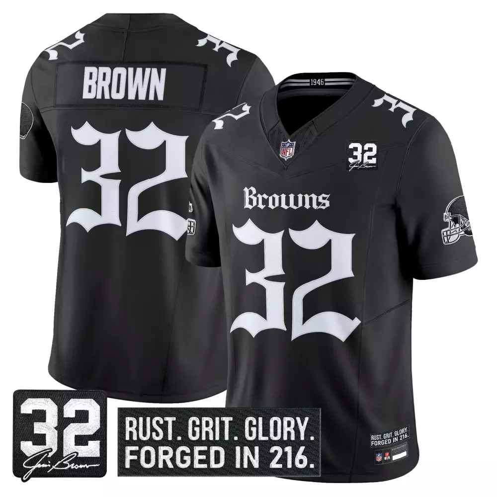 Brown 32 Women's Black Stitched Jersey | Cleveland Browns 1946 Name Patch | Limited Edition Fan Gear | For Men, Women & Youth
