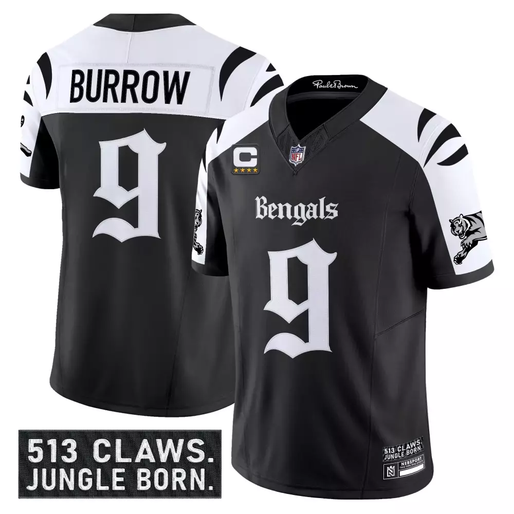 Burrow 9 Cincinnati Bengals 2023 Jungle Born Jersey | Stitched Black Fan Gear | For Men, Women & Youth