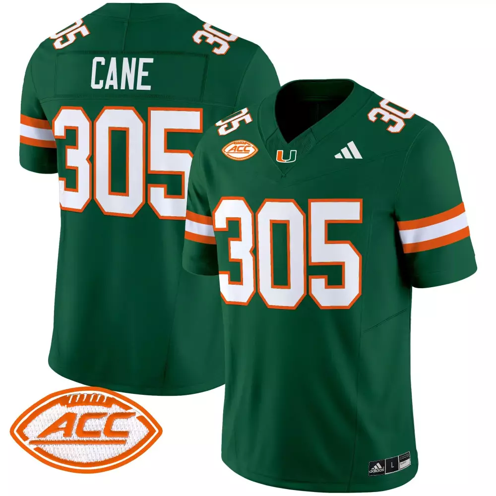Cane 305 Men's Green Stitched Jersey | ACC Patch Edition | 2025 Miami Hurricanes Fan Gear | For Men