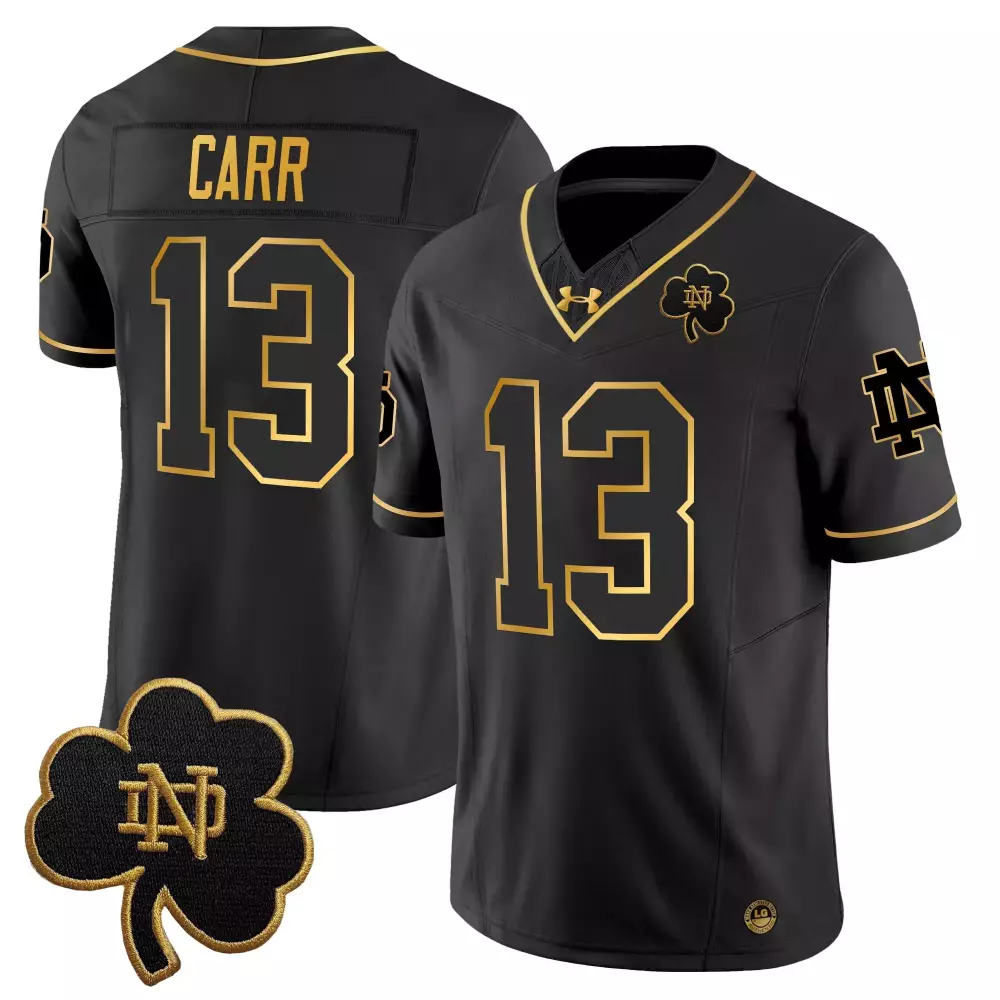 Carr 13 Notre Dame Fighting Irish Black Stitched Jersey 2025 | Game Day Outfit for Men, Women & Youth