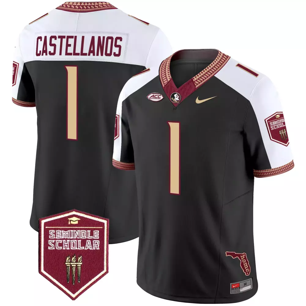 Castellanos 1 Men's Stitched Jersey | Black Florida State Seminoles 2025 | Name Patch | For Men, Women & Youth